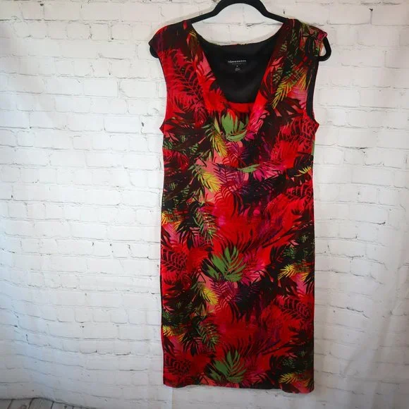 Connected Apparel Multi Color Floral Sleeveless Cowl Neck Midi Dress Size 16 - Picture 1 of 7